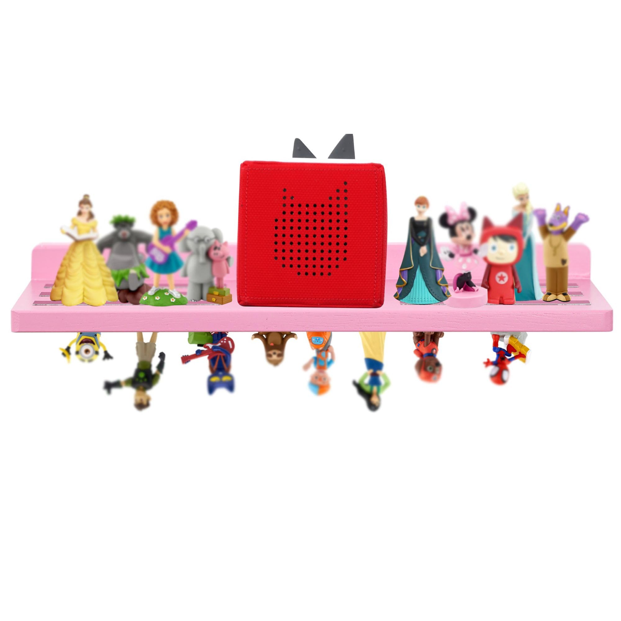 FURAOMEILI Für Tonies Figuren Regal Magnetisch,für Toniebox Aufbewahrung und Display Regal (für 36 Figuren),Wandregal für Hörspielzeug,Kompatible Ladestation für das Kinderzimmer,Eiche,Rosa