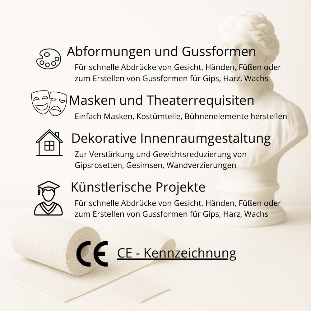 Gipsbinden 24er Set Schnellgipsbinden 24x Gips Abdruck Binden 10 cm x 300 cm Gipsabdruck Gipsbinde zum Basteln schnelltrocknend G33