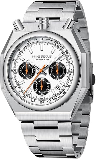 Amazon.com: MF MINI FOCUS Relojes de vestir únicos para hombre (cronógrafo, impermeable, luminoso, calendario), relojes de banda de acero inoxidable de cara grande para hombre, Negro_plata : Ropa, Zapatos y Joyería