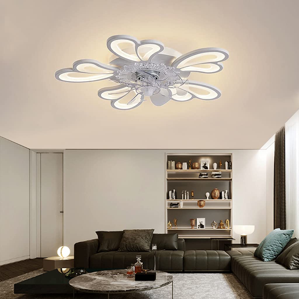 AIRUI Forma di Fiore LED Ventilatori da Soffitto con Luci Moderno Silenzioso Dimmerabile 6 velocità del Vento Plafoniera con Ventilatore per Camera ca Letto Cucina(69cm,White