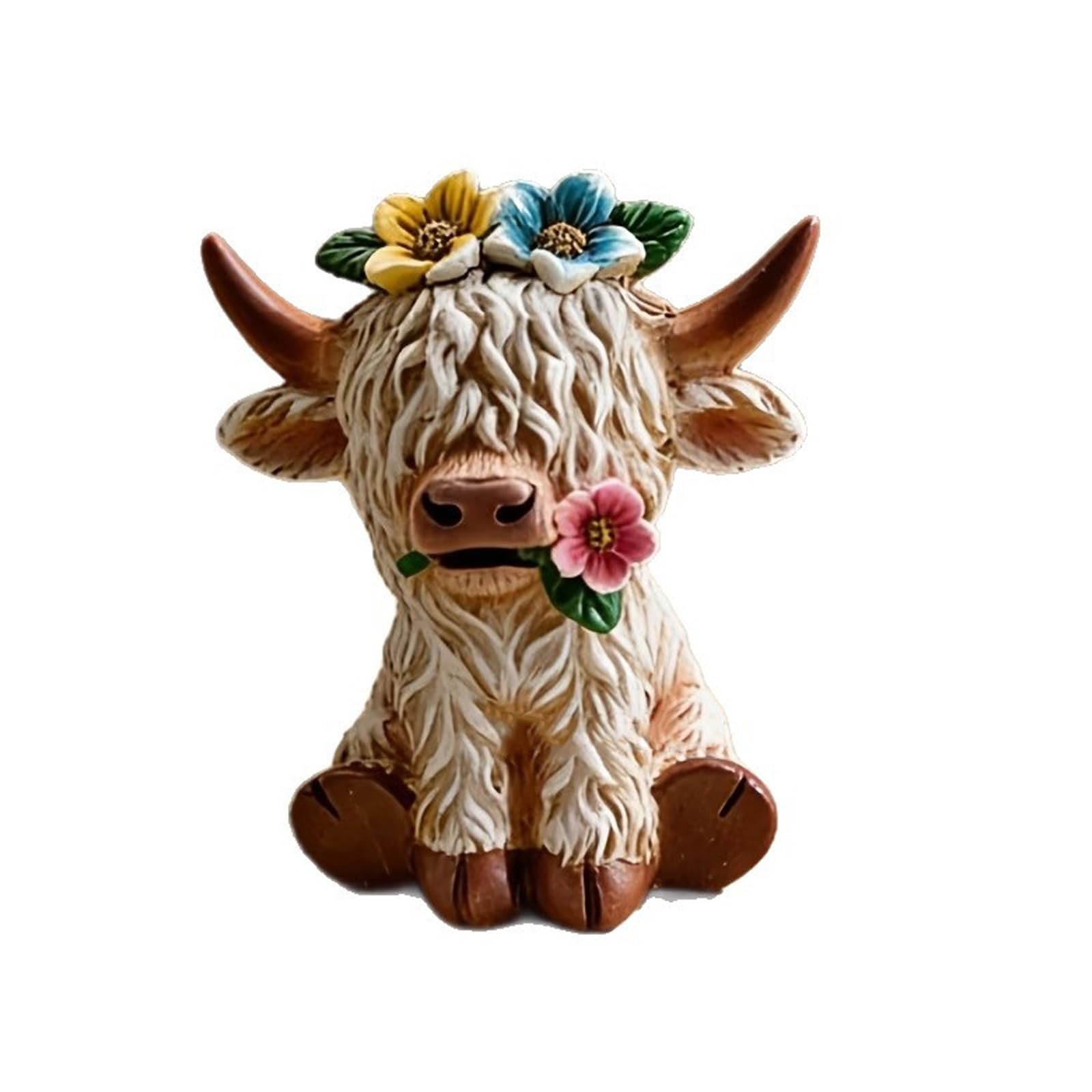 Ekoama Scottish Cow Calf Resin Figurine with Miniature Home Decors Statue for Farmhouses Tiered Tray Shelf