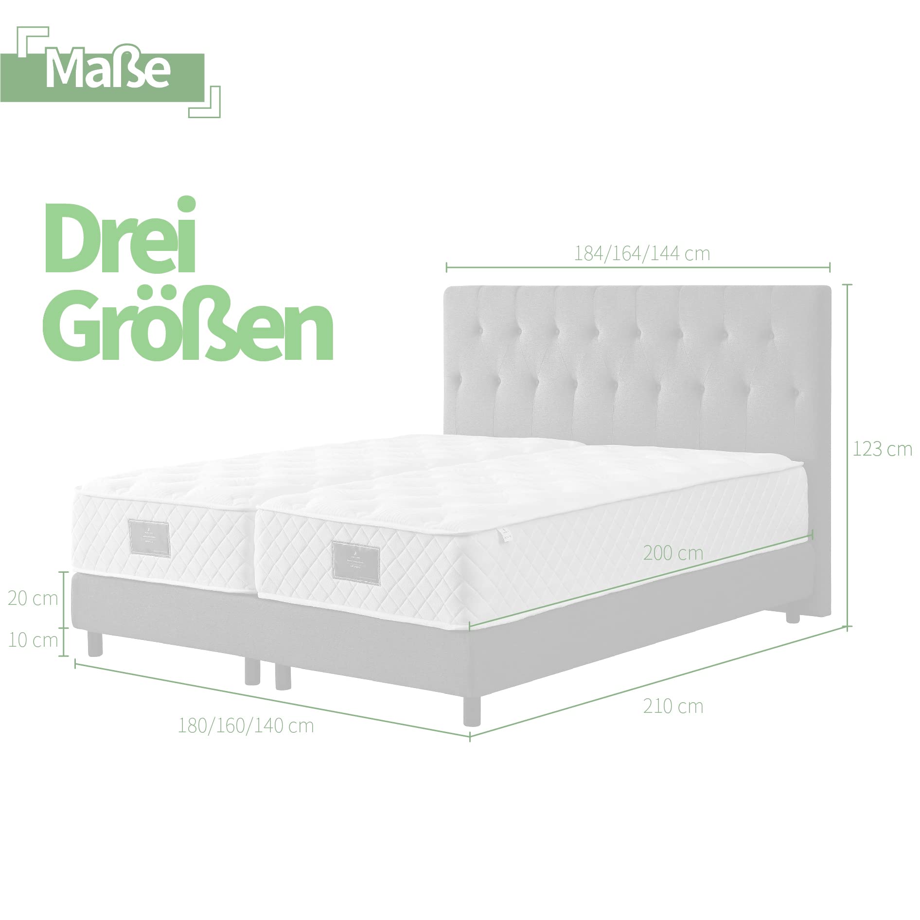 Boxspringbett Modell 211 mit Taschenfederkernmatratze, Bestes Preis-Leistungsverhältnis, DREI Farben und 4 Maße wählbar, Lager, einfache Montage (200 x 200 cm, Anthrazit)