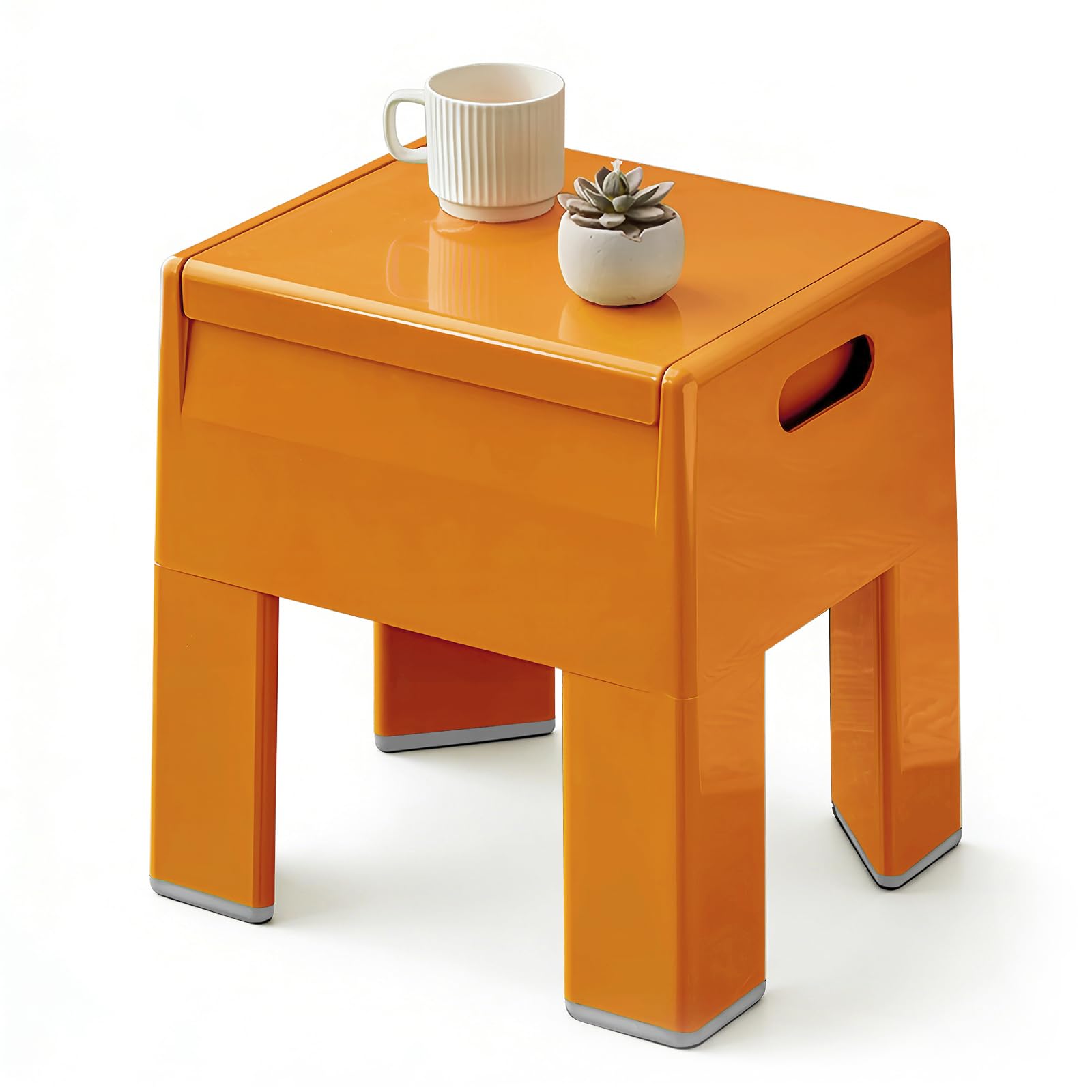 Photo 1 of Permory Colorful Plastic Nightstand, Easy-to-Assemble Side Table with Storage (Orange)