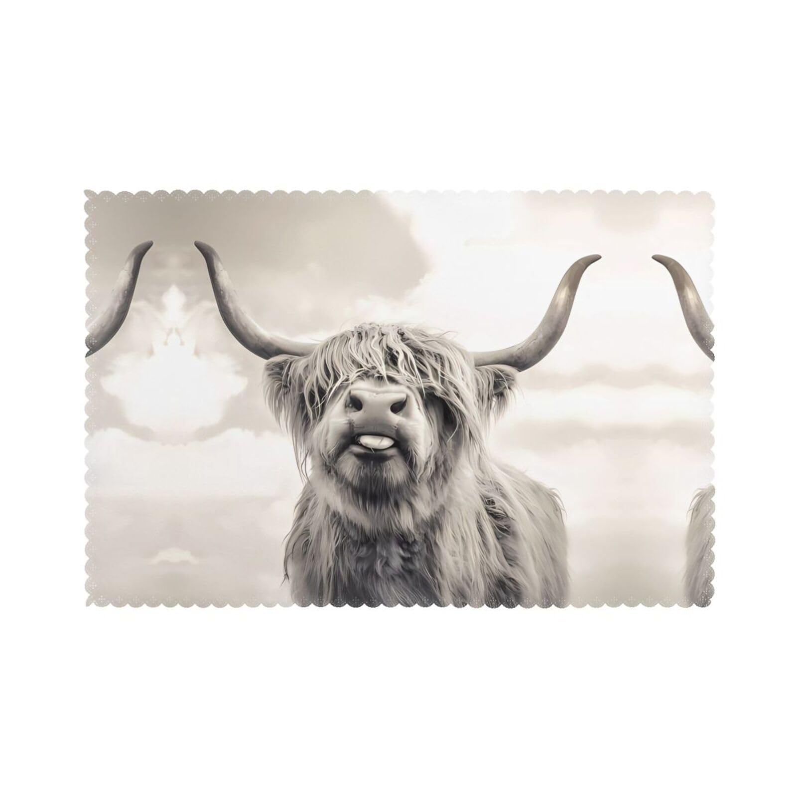WHJSSF Funny Highland Cow Prints Placemats Set of 6 12x18in - Durable Table Layers with Heat-Resistant & Wrinkle-Free Polyester