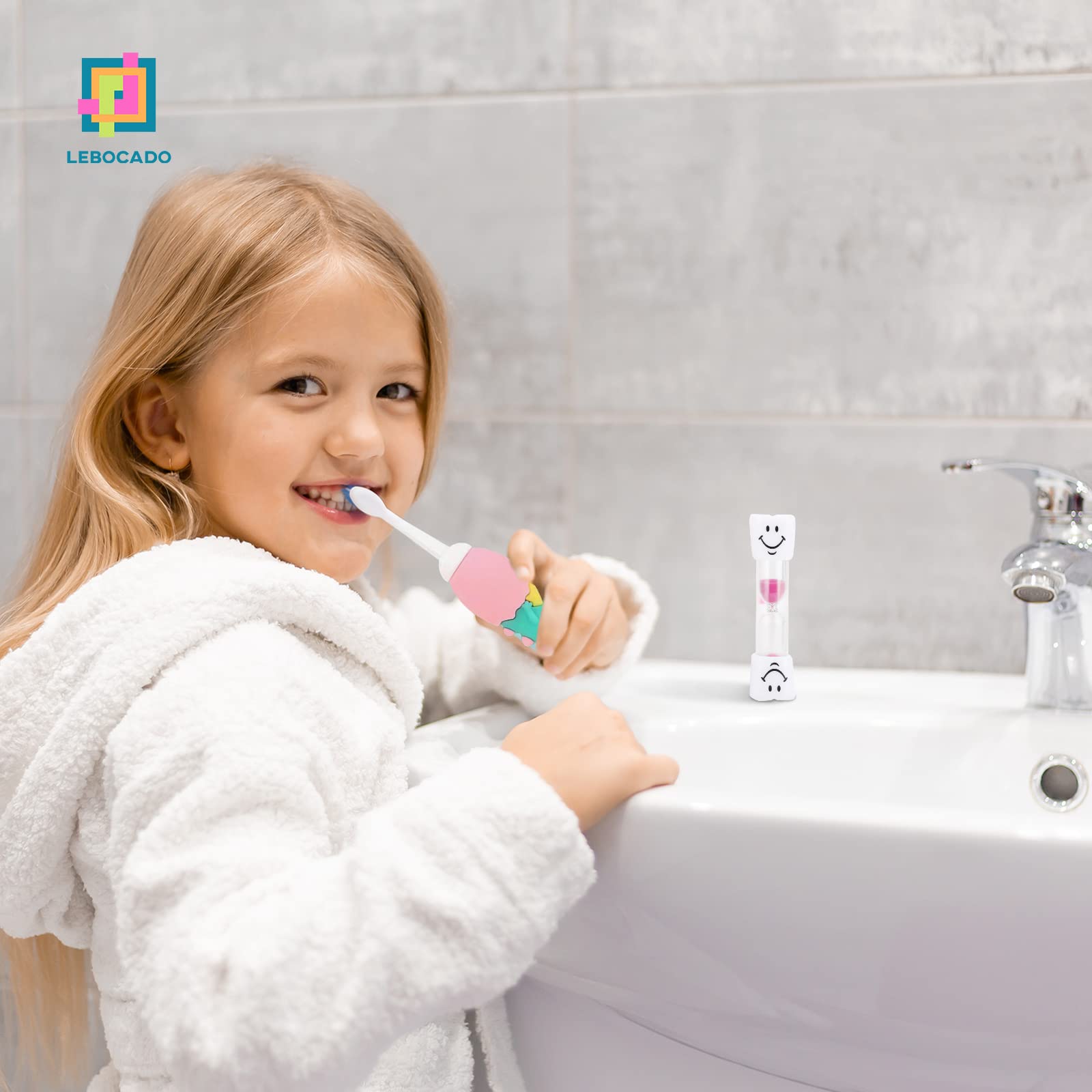 Spazzolino da denti per neonati 0-7 anni, spazzolino da denti con setole extra morbide al 100% in gel di silice di grado alimentare, con clessidra timer orologio e scatola di
