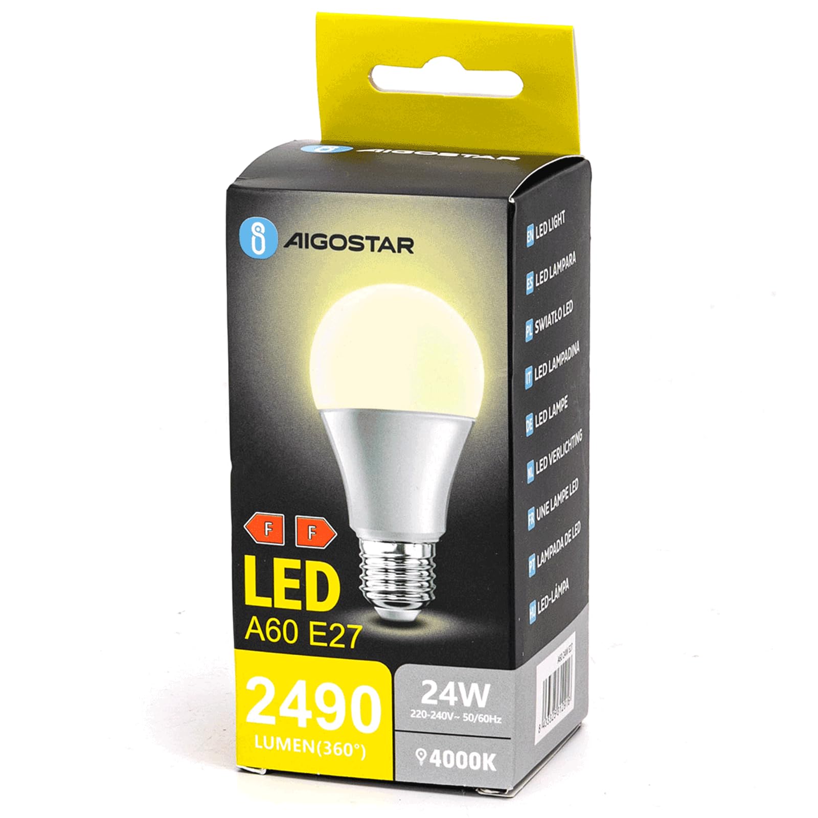 Lampadina LED A60 E27 24W 4000K, luce neutra; ideale per l'illuminazione generale in case e uffici.