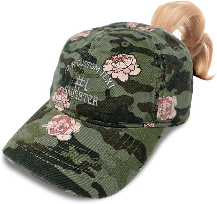 Ponytail Cap Camo Hat Number #1 Daughter Girl Child Sun Hat with Ponytail Hole Bci Cotton