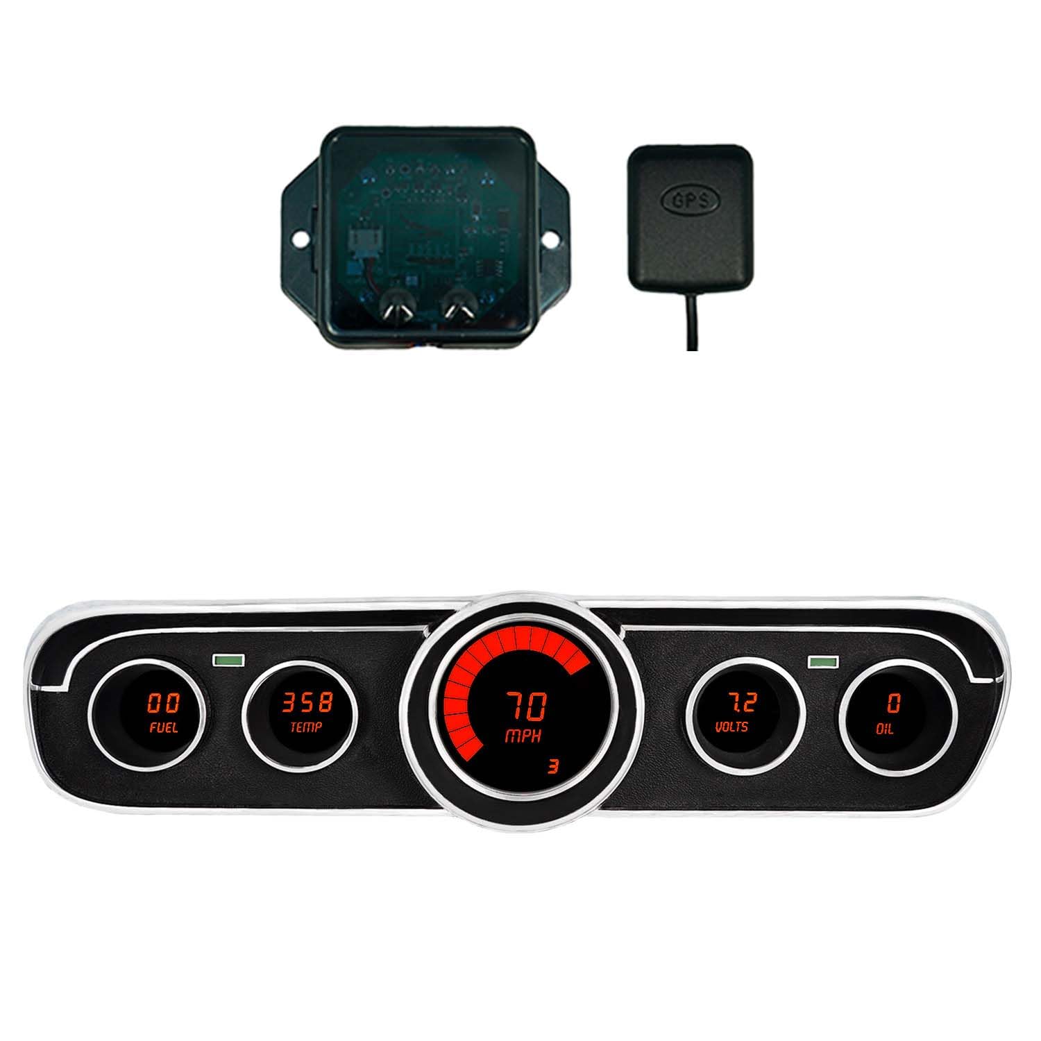 1965-1966 Mustang LED Gauge Cluster Replacement | Backlit Display | GPS Speedometer | Oil Pressure & Temp Senders Included | Classic Dash Upgrade (White)