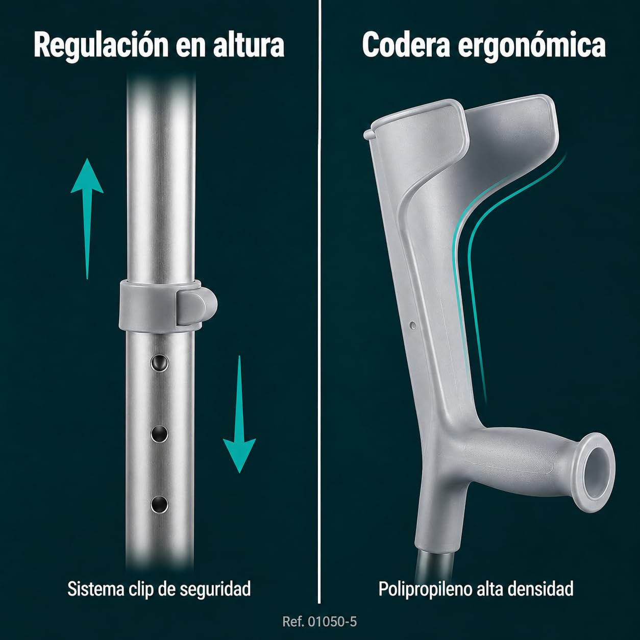 Par de Muletas Adulto Ortopédicas. Muletas Regulables en Altura hasta 7 Posiciones. Muletas Adulto Mujer como Muletas Adulto Hombre. Muleta De Aluminio. Muletas con Contera Antideslizante. Color Gris