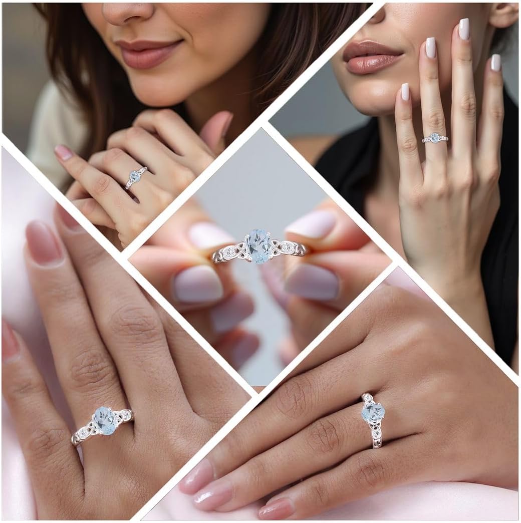 Shop LC Blue Topaz Ring for Women in 925 Sterling Silver Birthstone Rings for Women - Promise Wedding Engagement Jewelry Gifts