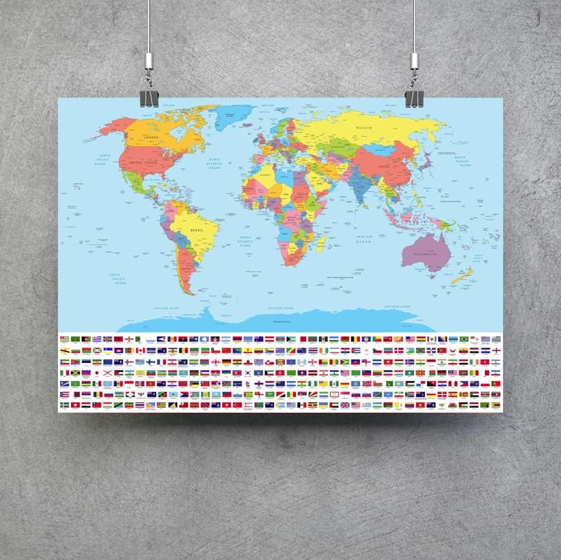 Map of The World Detailed Large Poster for Home or Office A2 Size