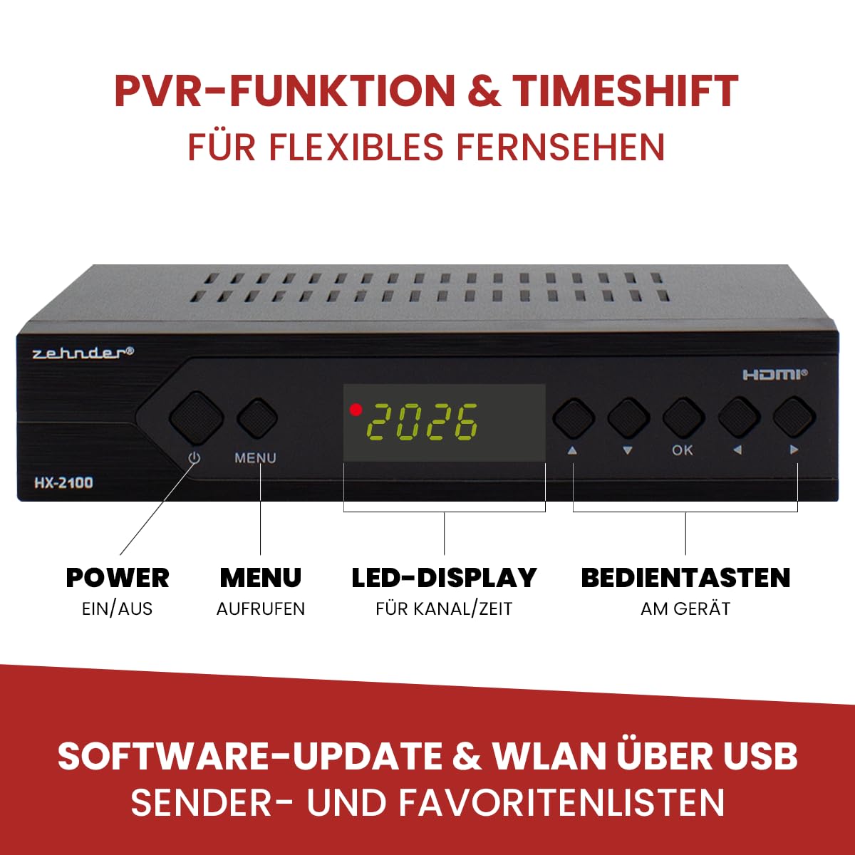 Zehnder HX 2100 Full HD Kabel Receiver DVB-C mit PVR Aufnahmefunktion SCART USB