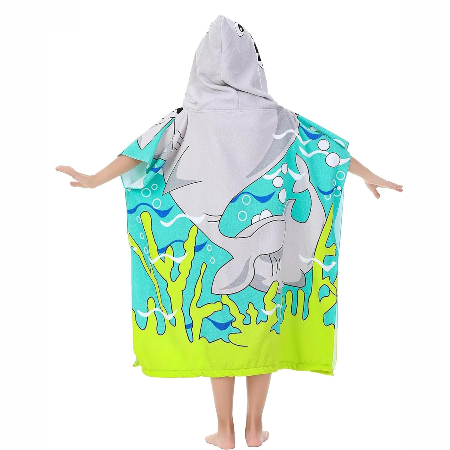 Ji and Ja® Kids Beach Towels with Hood Kids Bath Towels for Boys Cute Cartoon Printed Towel Microfiber Hoodie Beach Towel Pouncho Head Cover-ups Multi-Use 1-7 Years Kids (Shark) 3