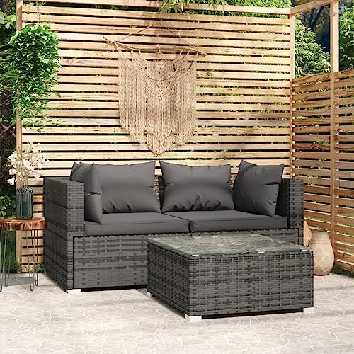 THOYTOUI 3-tig Garden Lounge Set Gray Modular PE Rattan Smart Contemporary Design Practicality for Indoor and Outdoor Areas