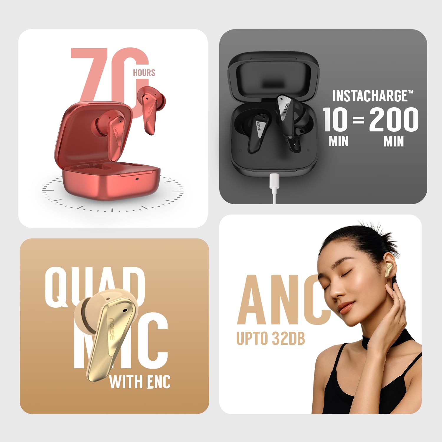 Noise Buds N2 Pro Truly Wireless Earbuds with ANC (Up to 32dB), 70H Playtime, Dual Pairing, InstaCharge (10 Min = 200 Min), Bluetooth v6.0, Metallic Finish – Arctic Blue — Amazon image 3