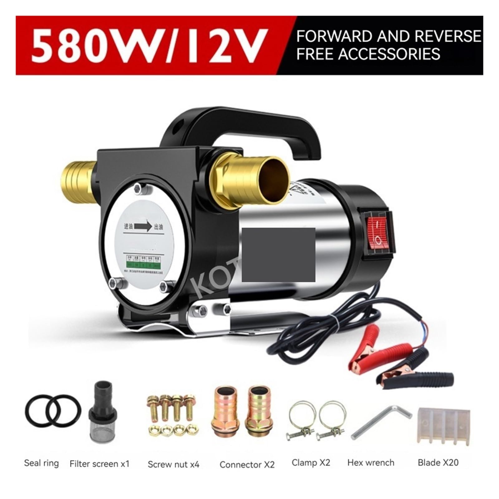 Pompa do przepompowywania paliwa, Elektryczna pompa pompująca o mocy 980 W do przodu i do tyłu, pompa samozasysająca 50 l/min DC/pompa wodna Dozownik paliwa 12 V/24 V/220(12V forward reverse)