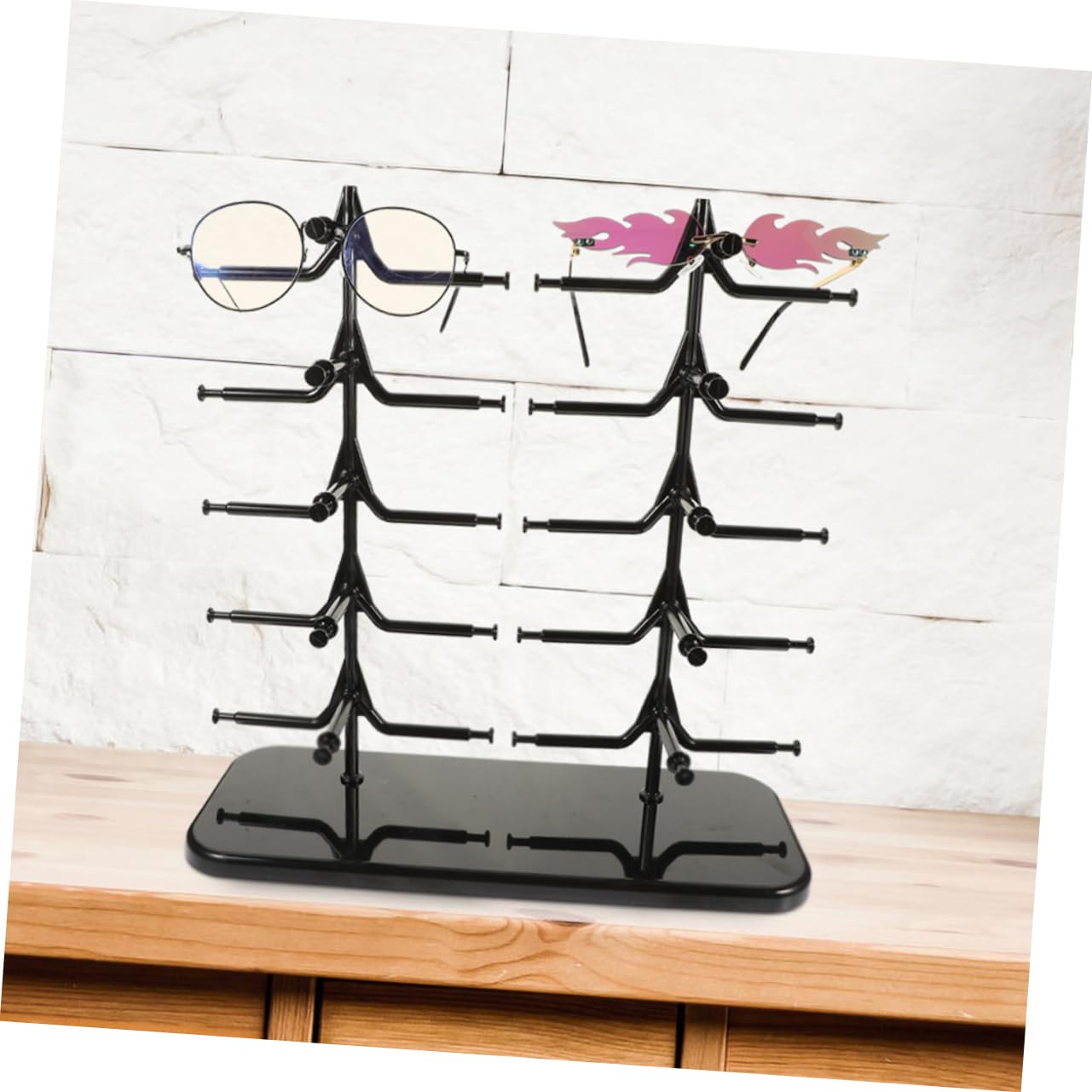 POPETPOP Porta Gafas para Escritorio 2 Piezas Negro Plástico Doble Nivel | Fiesta Verano, Organizador de Gafas, Estante para Gafas de Sol, Múltiples Capas y Gran Capacidad