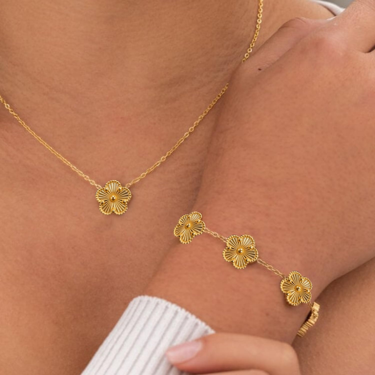 Clover Necklace Pendant Earring Bracelet Set | Designer Necklace Earring Bracelet Jewelry Set | Lovely Gift