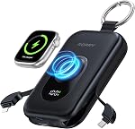 RORRY CharmGo Chargeur portable, 20000mAh 30W PD Chargeur Portable Power Bank Chargement rapide avec 2 Câbles intégrés, Pack batterie Travel Essentials avec porte-clés pour iPhone,Montre Apple, Pink