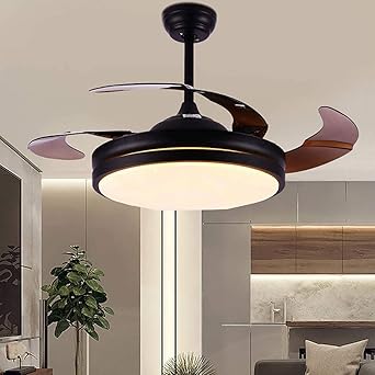CITRA Invisible Black Ceiling Fan Chandelier with Remote Control 4 Retractable ABS Blades - Warm White