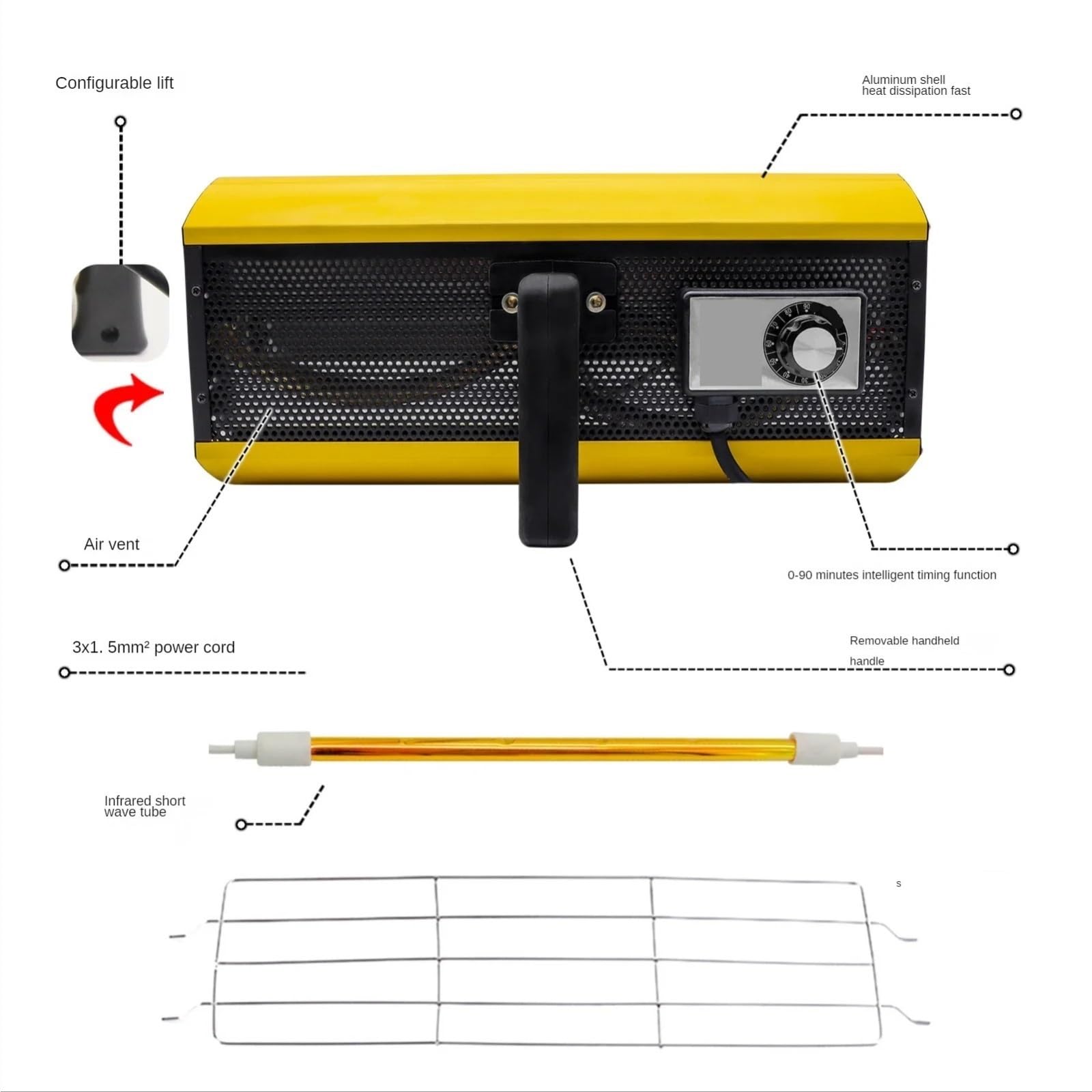 Lampada a infrarossi, Lampada Di Essiccazione A Infrarossi For Vernici, Riscaldatore A Onde Corte For L'essiccazione A Vernice For La Riparazione A Carrozzeria 'auto,per spray per auto