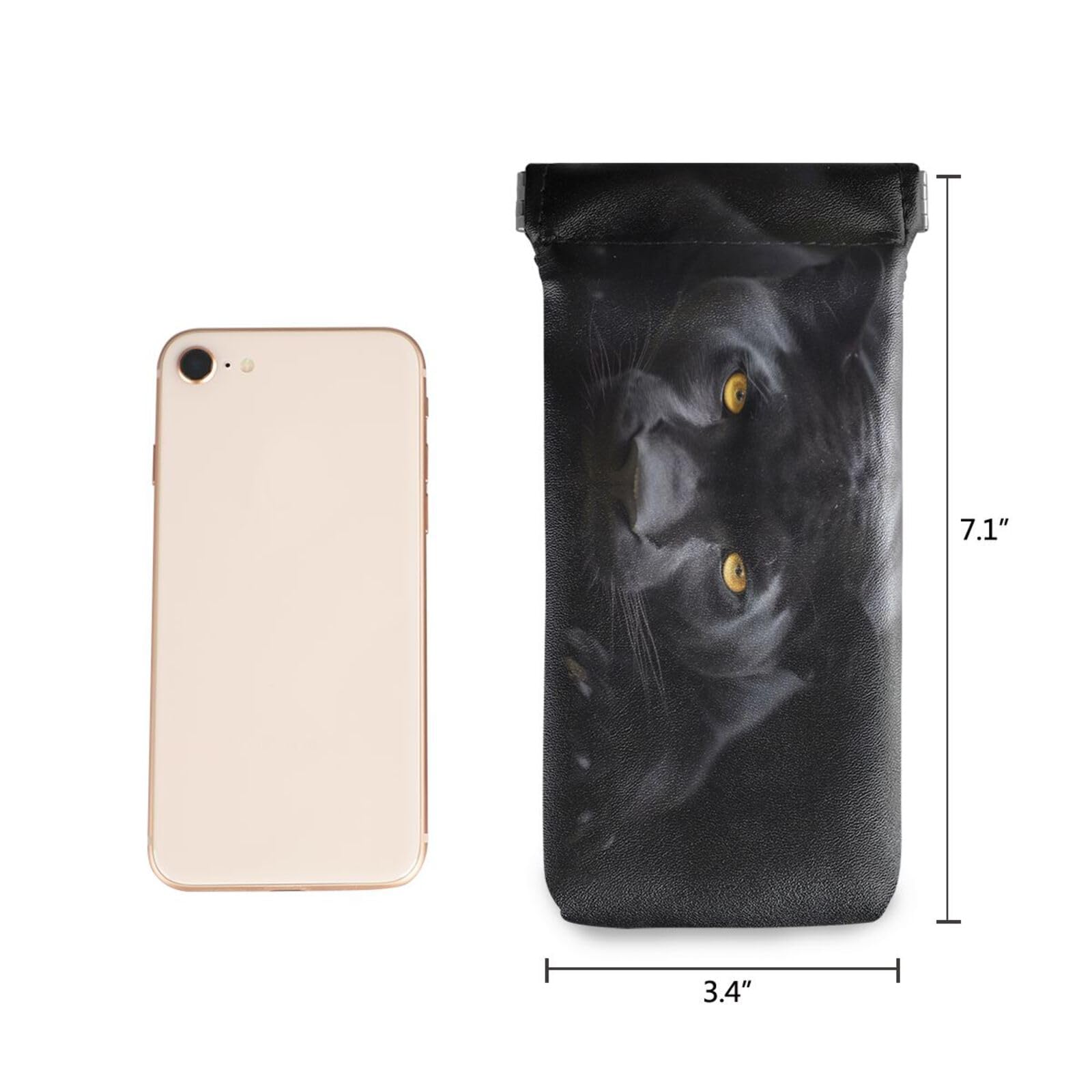 FLildon Cool Panther Black Leopard Eyeglasses Pouch Squeeze Top Sunglasses Case Soft PU Leather Eyeglass Bag for Men Women