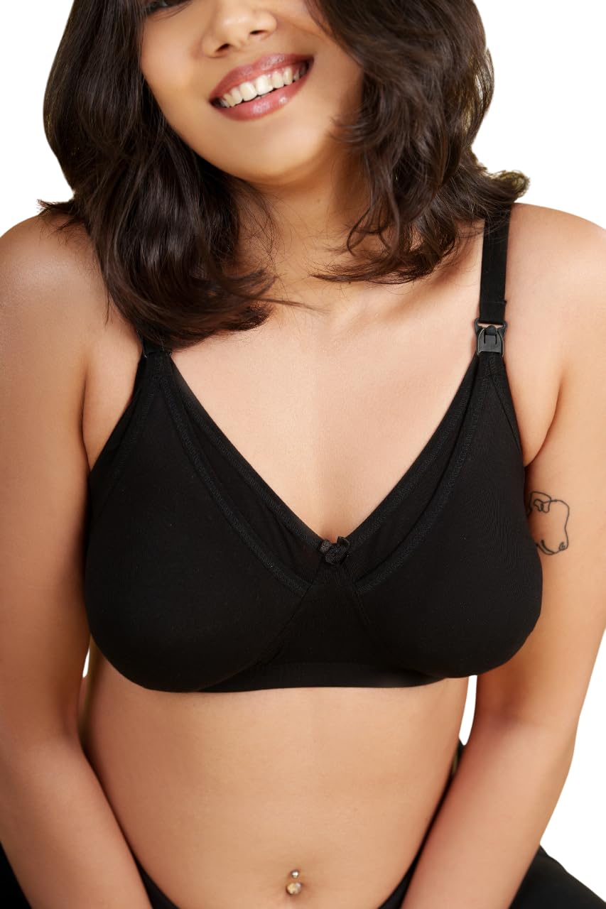 Black Nakd Padded Maternity Bamboo Bra with Nursing Facility - Size-image-47