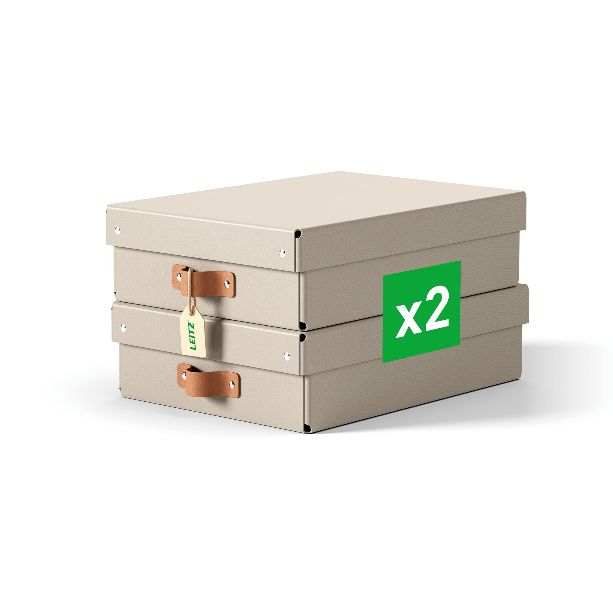 Leitz Puro Medium Low Storage Box with Lid – Set of 2 Durable Storage Boxes, Compatible with Cube Units & Shelves, 8L Stackable Organiser, Suitable for Home & Office (27 x 37 x 10cm, Sand Beige)