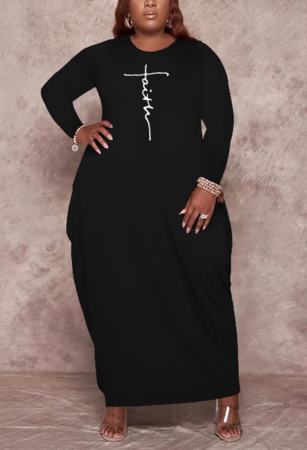 Fooullaide Women's Plus Size Maxi Dress Print Loose Oversize Long Sleeve Baggy Tshirt Casual Tunic Dresses with Pocket - Image 4