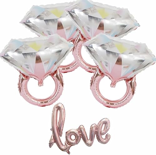 Juego de globos de aluminio con anillo de diamante, 5 piezas de suministros para despedida de soltera, novia, fiesta, boda, compromiso, decoración