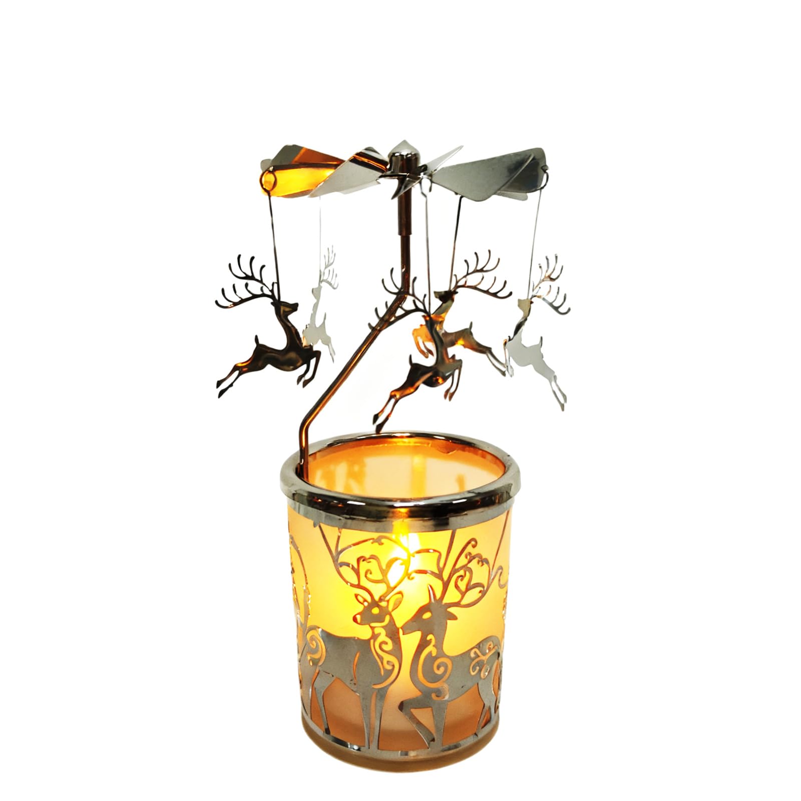 Qtnuerm Rotating Angel Tea Light Holder, 6.1 inch Metal Candle Carousel, Christmas and Holiday Decorative Candle Holder (Reindeer)