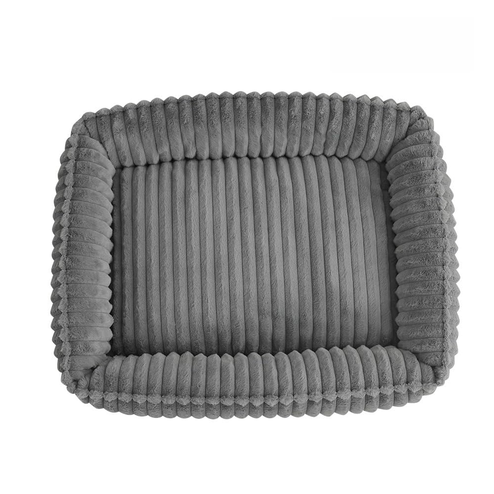 Odot Striped Plush Dog Bed Rectangular Pet Bed for Dogs Cats, Soft Comfort Fluffy Plush Pet Cushion Small Medium for Indoor Calming Puppy Kitten Washable with Anti-Slip Bottom (Dark gray,S 50x40cm)