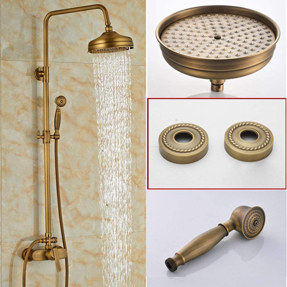 GLJTUO Shower System Brass Antique Rainfall Shower Set Faucet Single Handle Outdoor Shower Mixer Tap Brass Rainfall Shower Mixer with Handshower,Antique Brass D,01,Antik M?ssing A-02-A