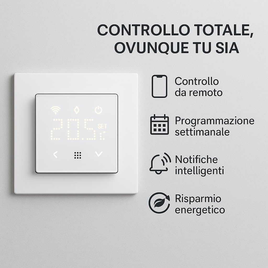 Tuya - Cronotermostato Conectado con WiFi empotrable módulo programable 2P 240 V Pantalla táctil retroiluminada Color Blanco Compatible con Soportes Vimar Plana