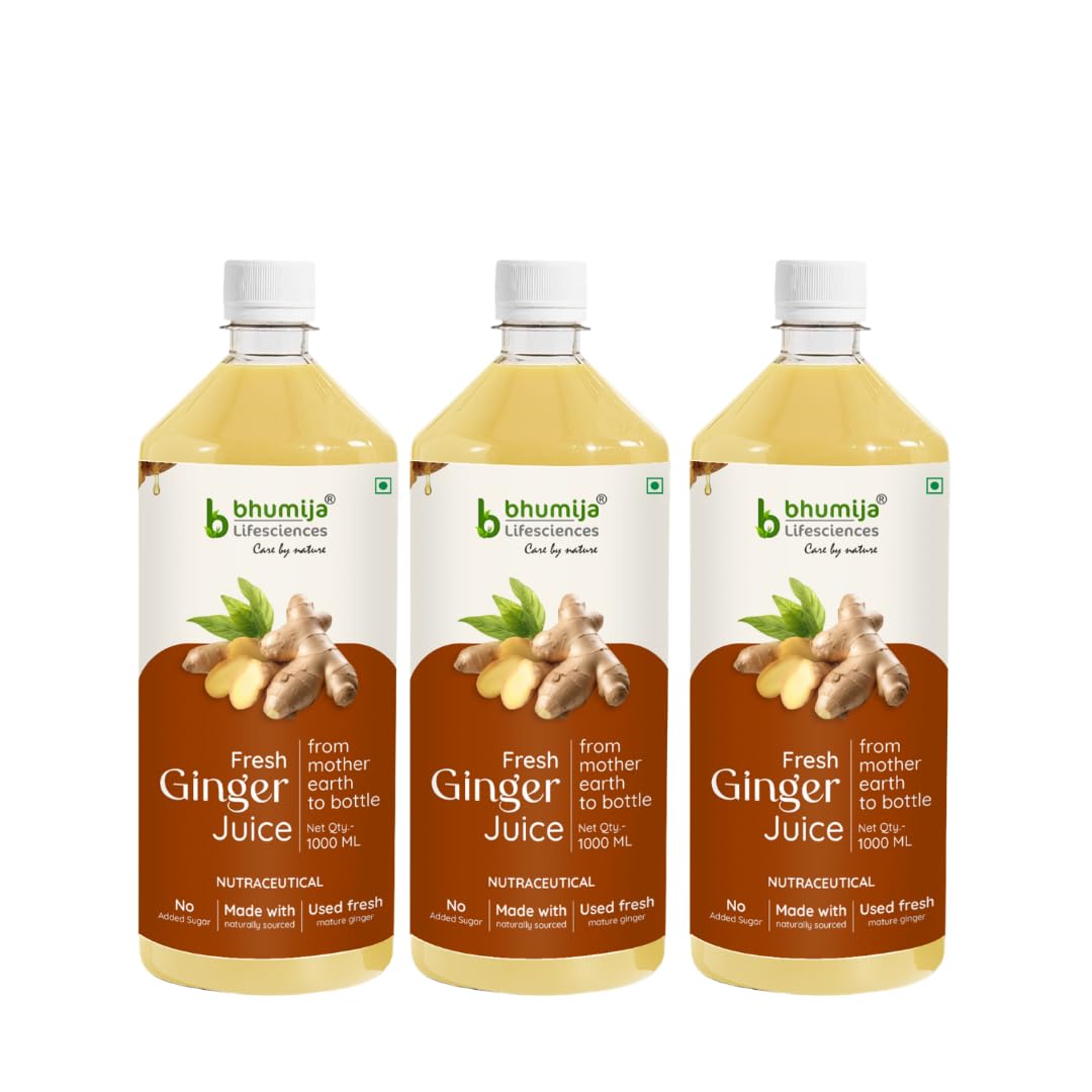 Bhumija Lifesciences Natural Ginger Juice 1L | Sugar Free Adrak Ka Ras | Herbal Digestive Wellness Drink | Supports Metabolism, Weight Management & Daily Immunity | Natural Antioxidant Health Juice (Pack of 3)