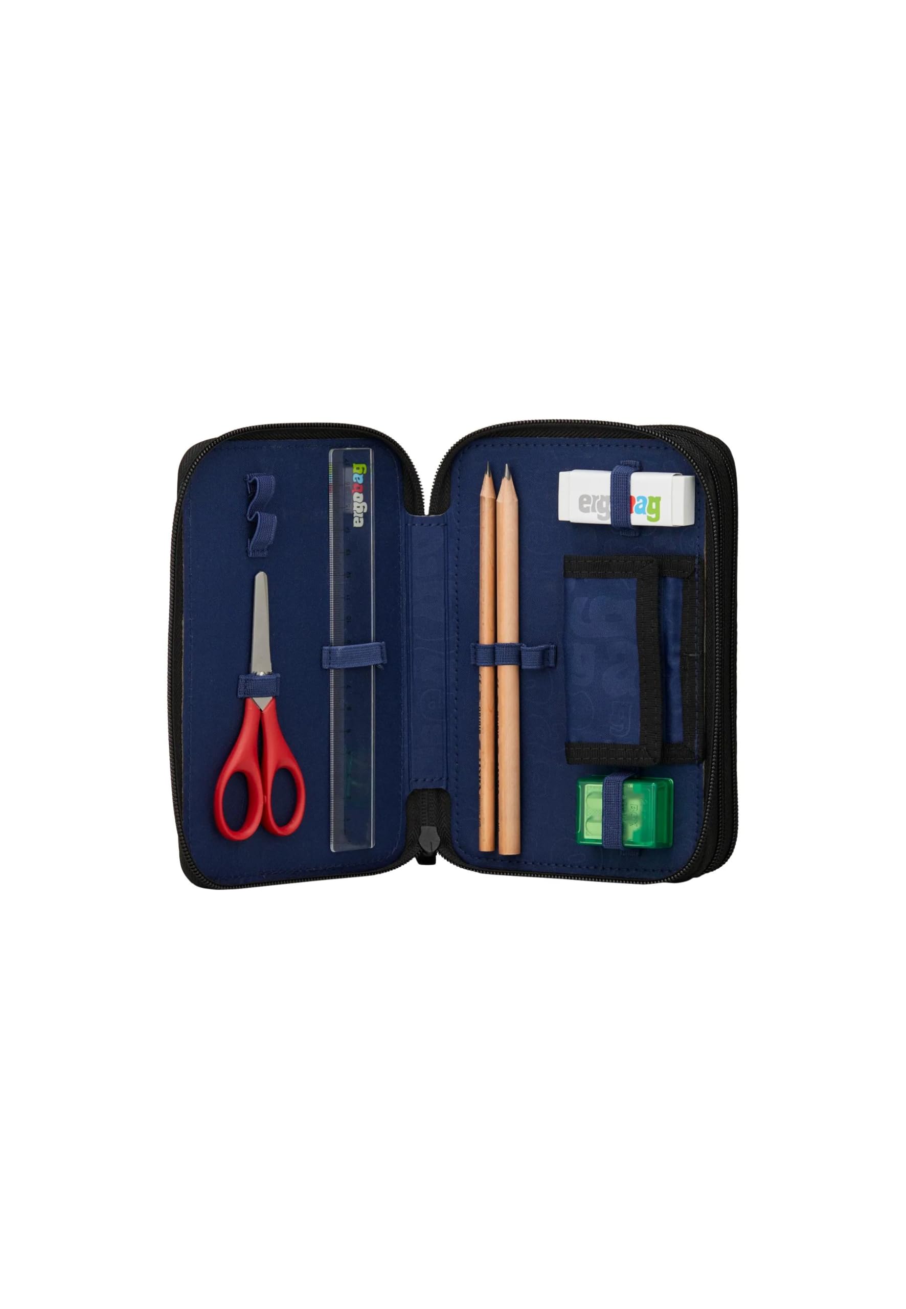 ergobag Lyra - Set di 40 matite colorate e feltro, con scomparto per monete, righello, forbici