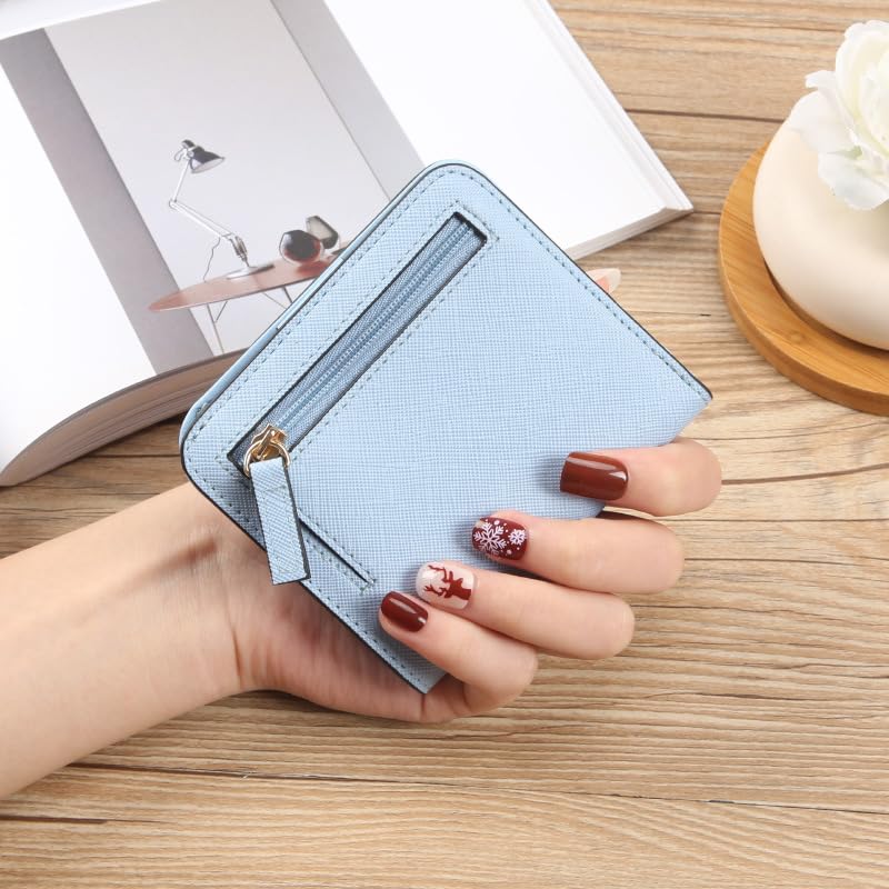 Women's Slim Foldable Wallet - Ultra Thin Minimalist Card Holder with RFID Protection (Blue)
