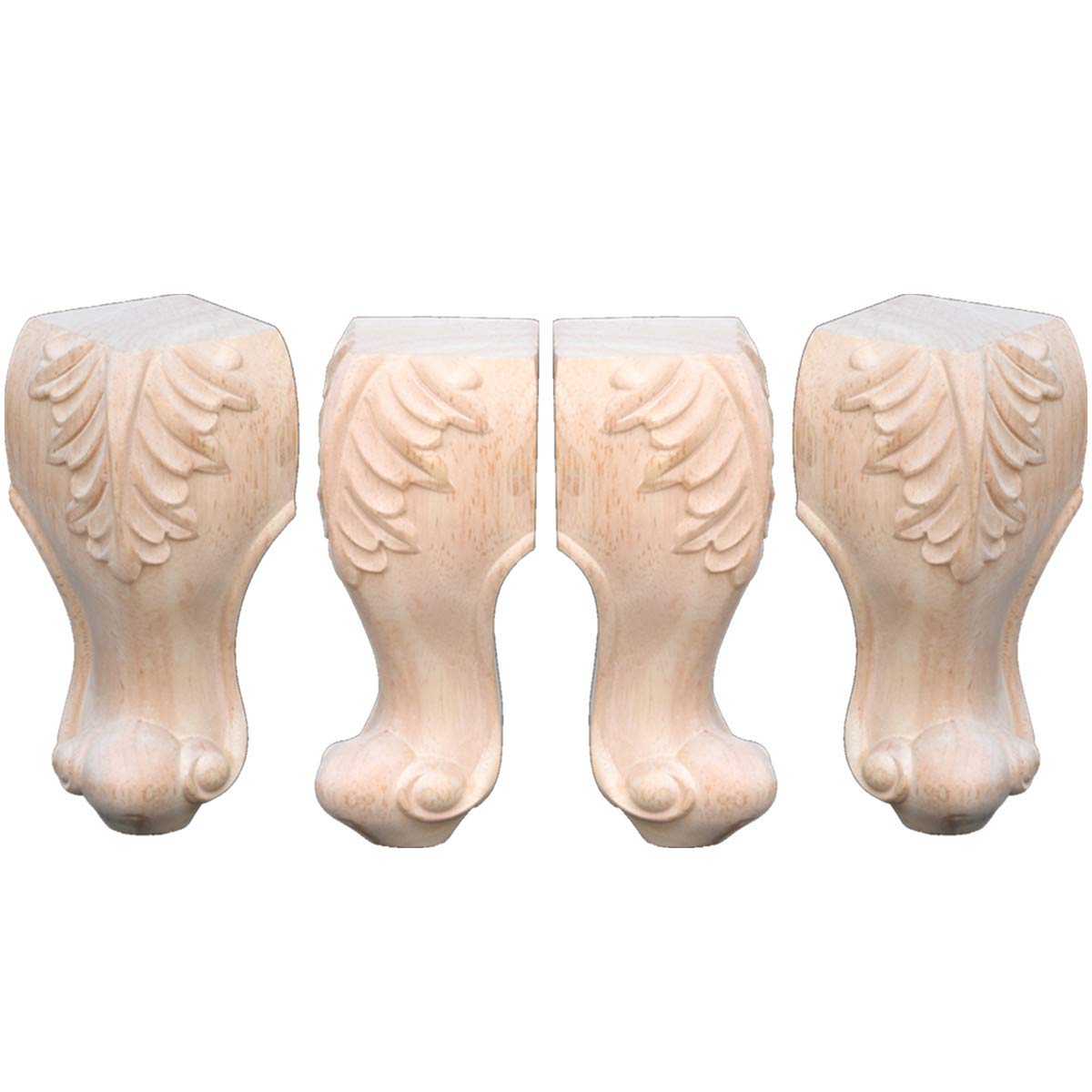 Set of 4 Carvings Shaped Rubber Wood TV Table Legs Furniture Sofa Chair Ottoman Couch Bed Wardrobe Cabinet Legs for DIY