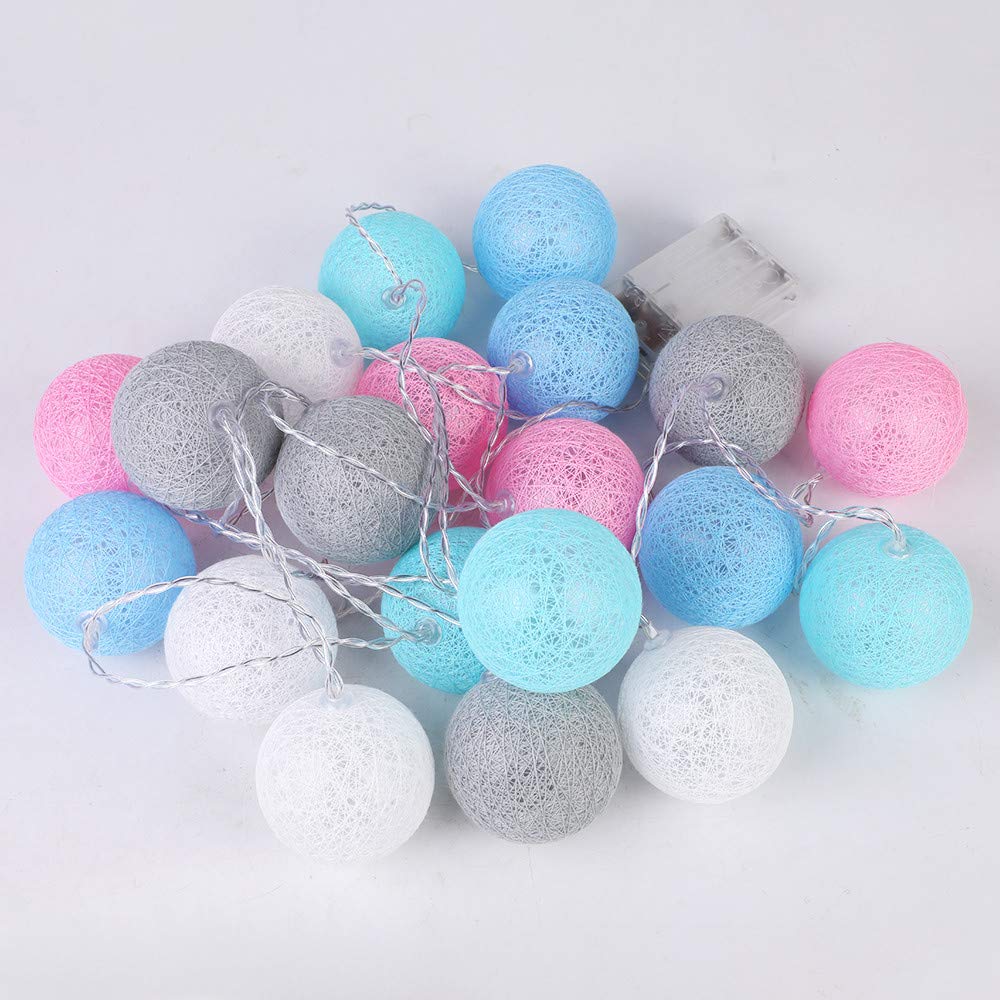 Treer Cotton Ball String Fairy Lights Christmas Tree Balls Light Warm White LED Night Lights Battery Garland Lamp Garden Indoor Home Party Wedding Xmas Decoration (3M-20 Balls,Grey)