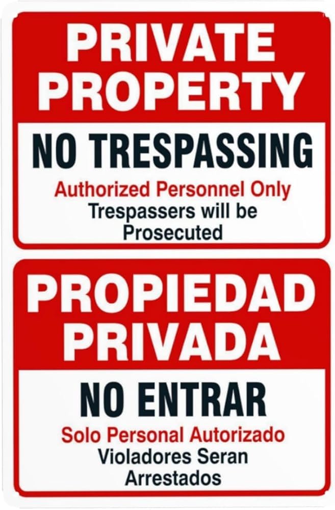 Private Property No Trespassing Sign Authorized Personnel Only Bilingual Warning Sign Private Property Security Metal Signs For Business Home Wall Safety Caution Decor Gift For Women Men 8x12 Inch