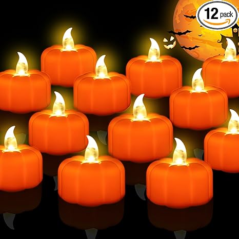Enchanting 12 Pack Pumpkin Tea Lights for Fall Home Decor