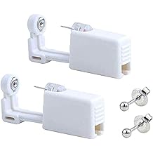 2 Pack Self Ear Piercing Gun Earring Disposable Piercing Kit No Pain Easy Use Ear Piercing Gun Kit Tool with Stud (Silver)