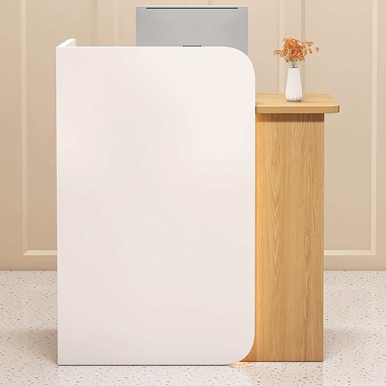 Rezeptionstresen, Rezeptionstresen mit abschließbarer Schublade, Rezeptionstresen mit Theke, Kleiner Rezeptionstresen mit LED-Lichtleiste, für Bürosalon(White B-100x45x100cm)