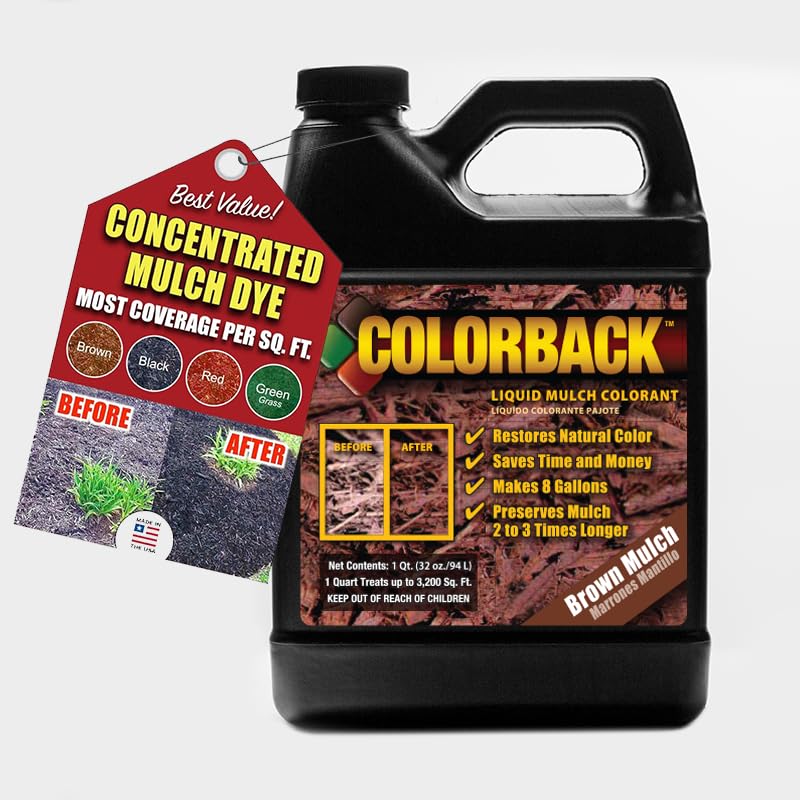 COLORBACK Brown Mulch Dye, 3,200 Square Feet Coverage – Mulch Colorant for Landscaping & Garden Beds, Wood Mulch Dye, Mulch Color Restorer & Playground Bark Mulch, Eco-Friendly Mulch Paint – 1-Quart