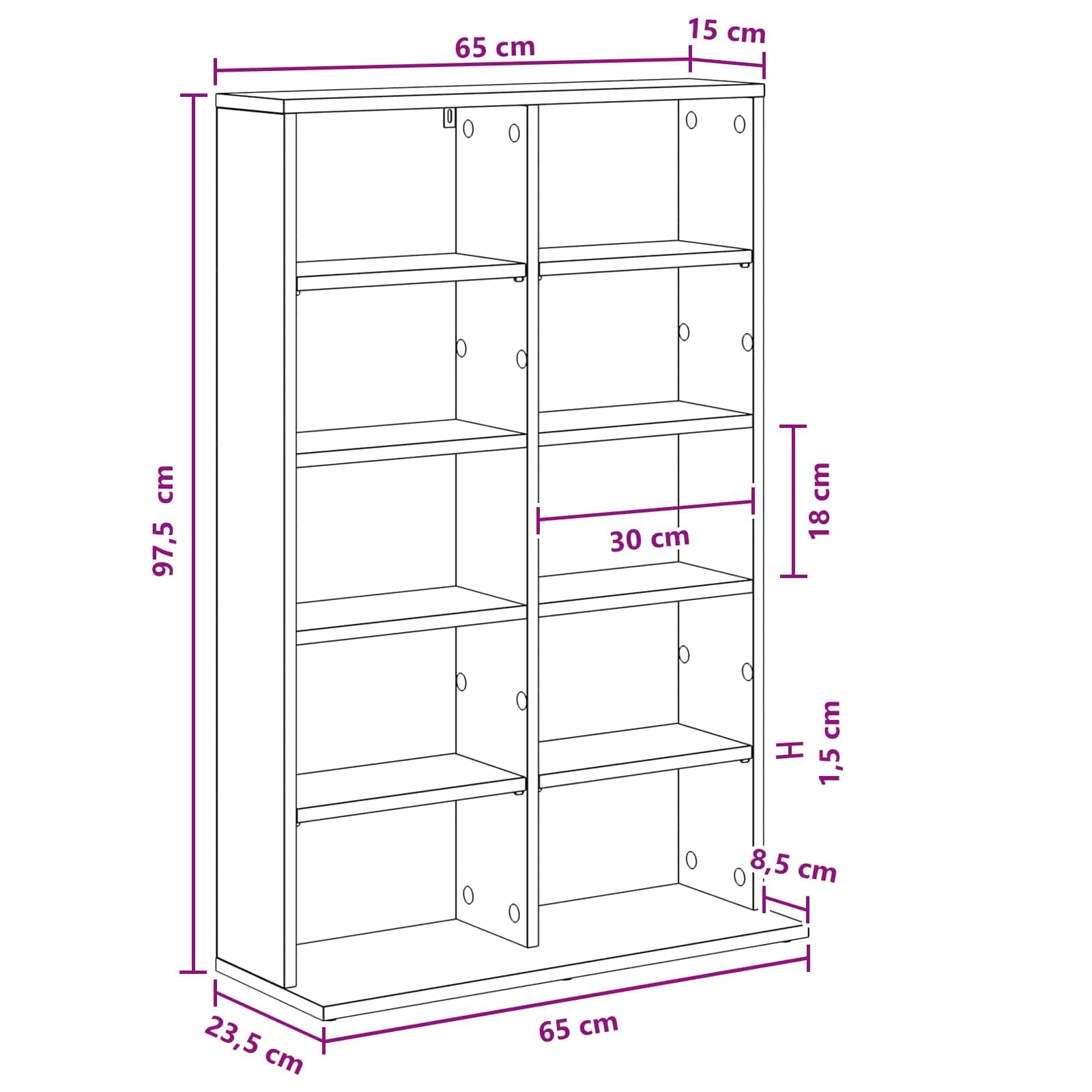 Mueble para CD gris cemento 65 x 23,5 x 97,5 cm de madera ingenierizada