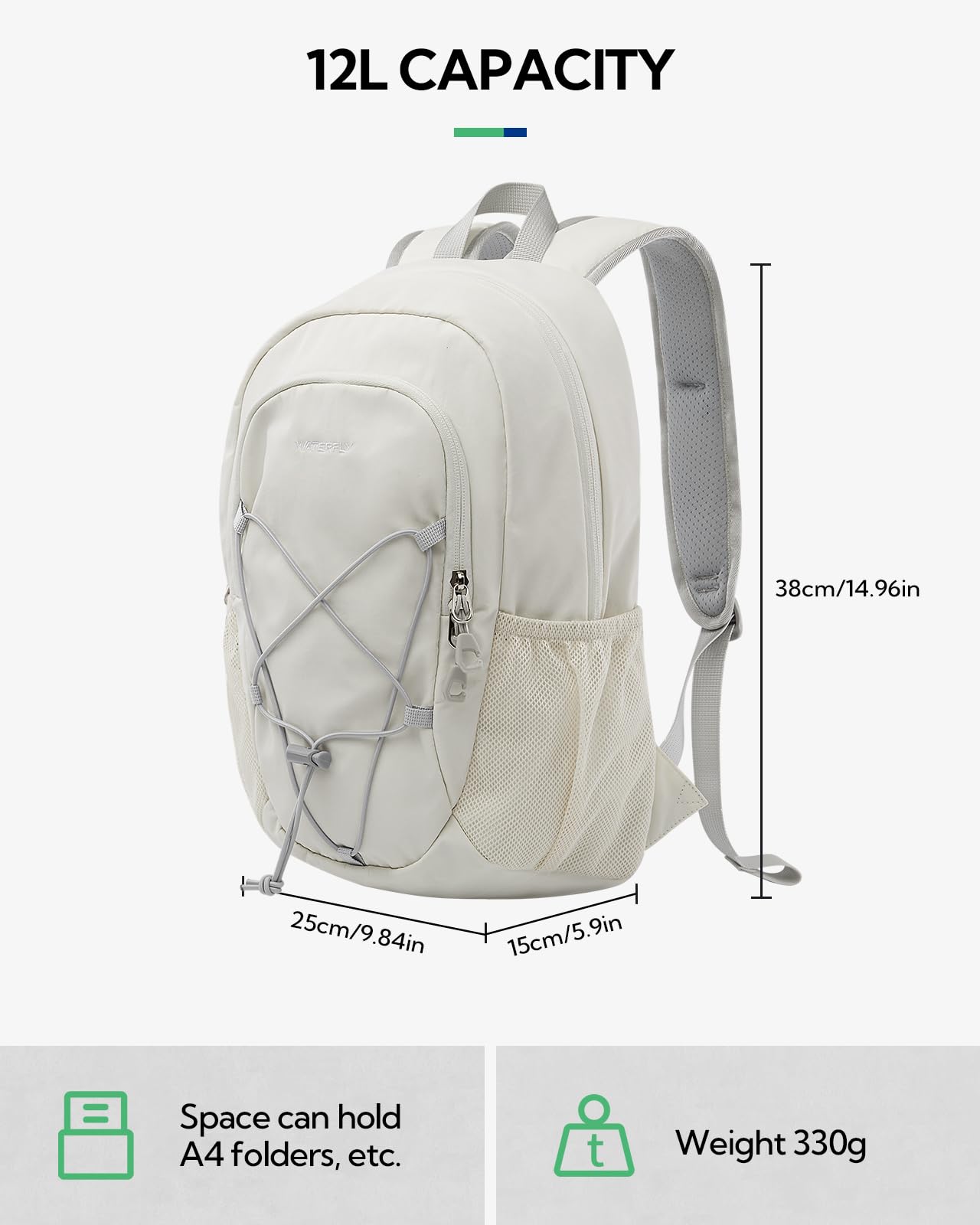 WATERFLY 12L Small Hiking Backpack: Day Pack Lightweight Travel Bag Camping Fitness Cycling Outdoor Sports Daypack For Women Men