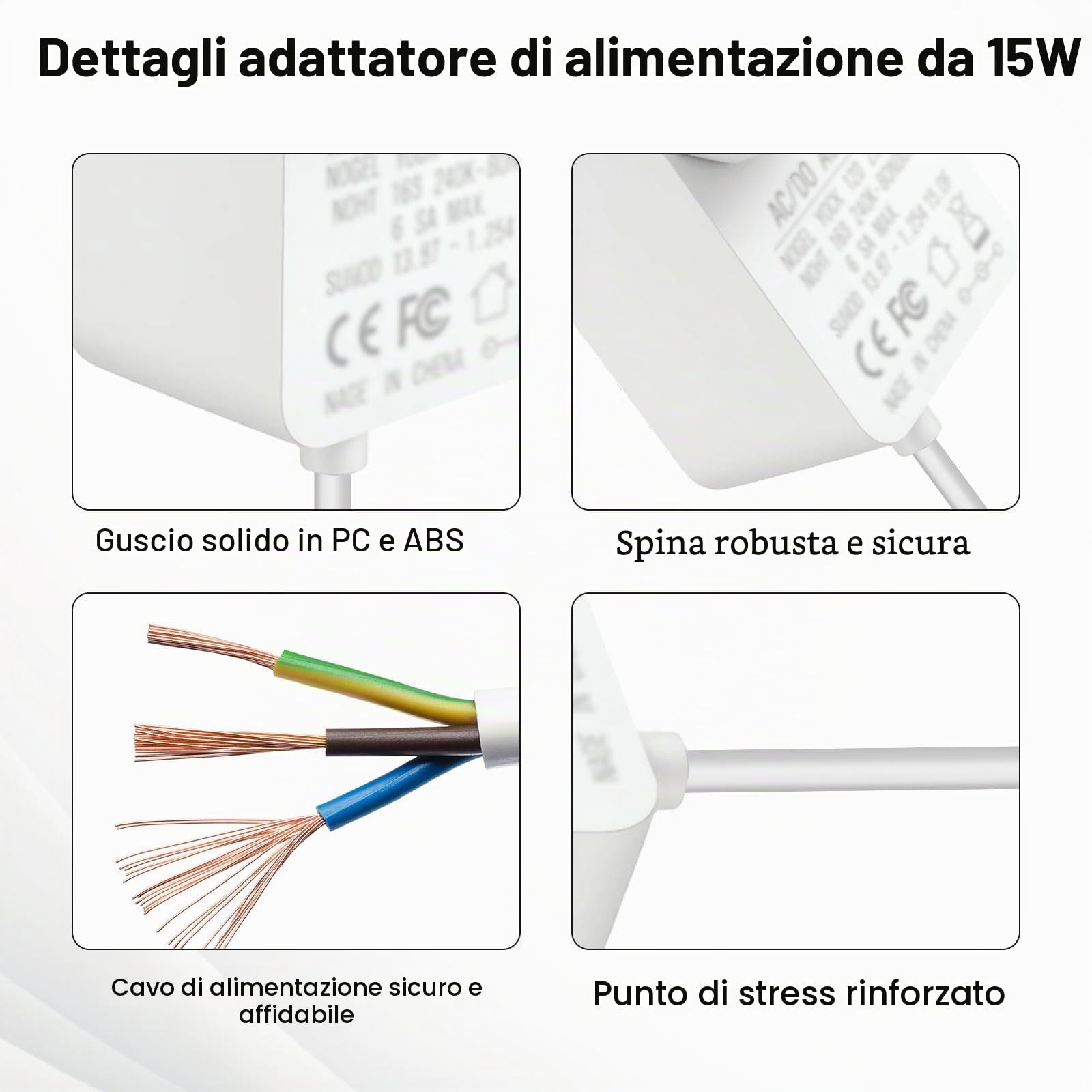 15W Alimentatore per Echo Dot Binghe 12V 1.25A Alimentatore, 15W Cavo di alimentazione per Echo Dot 3a, 4a e 5a Gen, Echo Show 5 1a e 2a Gen, Echo Spot, Echo Pop, Echo Plus, bianco