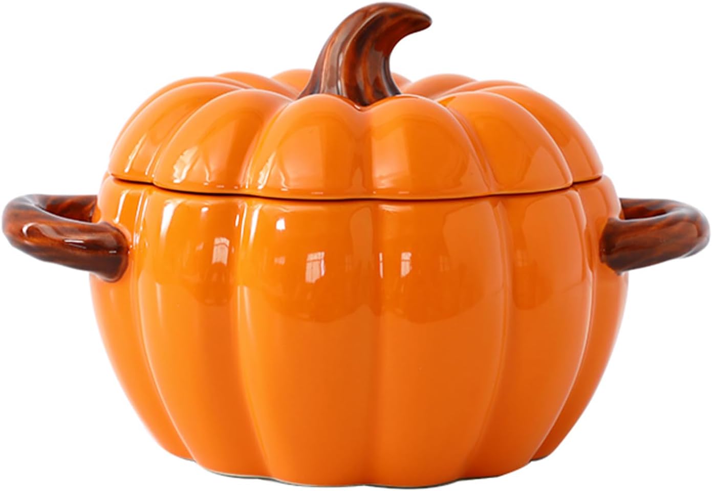 Dutch Oven Pot with Lid, Pumpkin Pottery Dessert Saucepan, Mini Baking Dish Cute Pumpkin Bowl, Covered Dutch Oven Ceramic Stockpot, Pumpkins-Shaped Casserole (Orange)