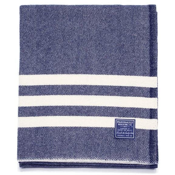 Trapper Wool Throw (Navy/Natural Stripe)