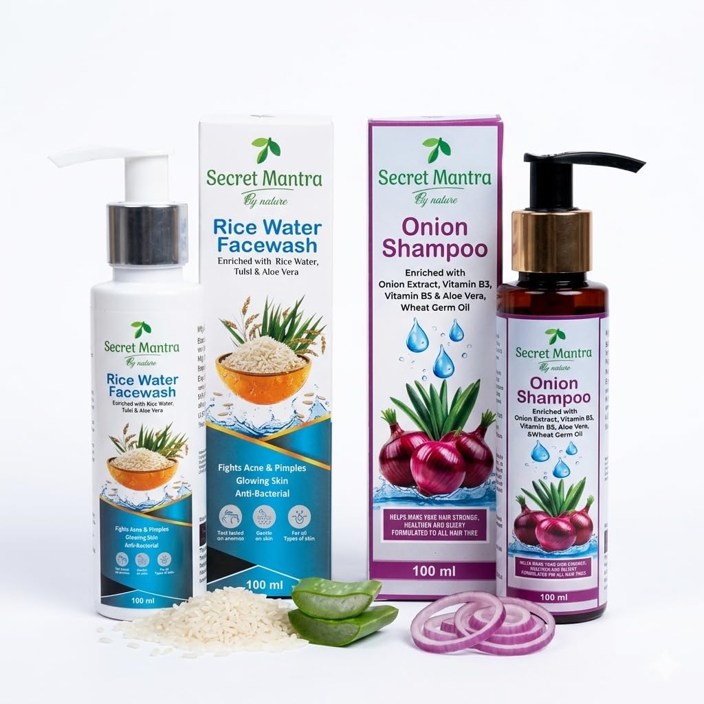 Secret Mantra By nature Onion Shampoo and Rice Water Face Wash Combo Pack, 100 ml Each-image-48